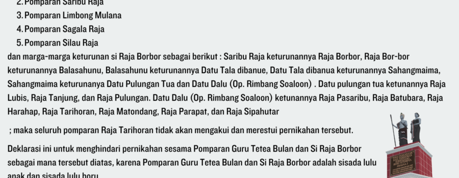 Deklarasi Pomparan Raja Tarihoran, Boru dan Bere se-Indonesia